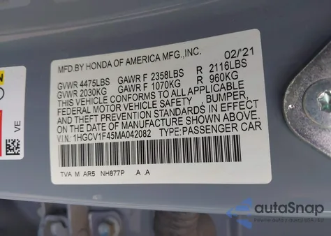 2021 Honda Accord Sport Special Edition z USA, uszkodzony, nr VIN 1HGCV1F45MA042082